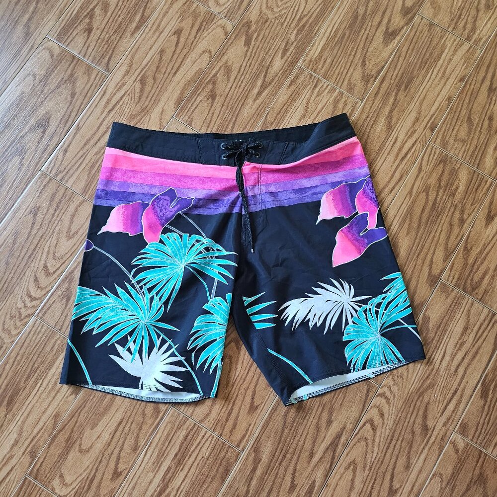 Billabong Men’s Swim Trunks Board Shorts 34 | 9” Inseam Black Aqua Palm Print M